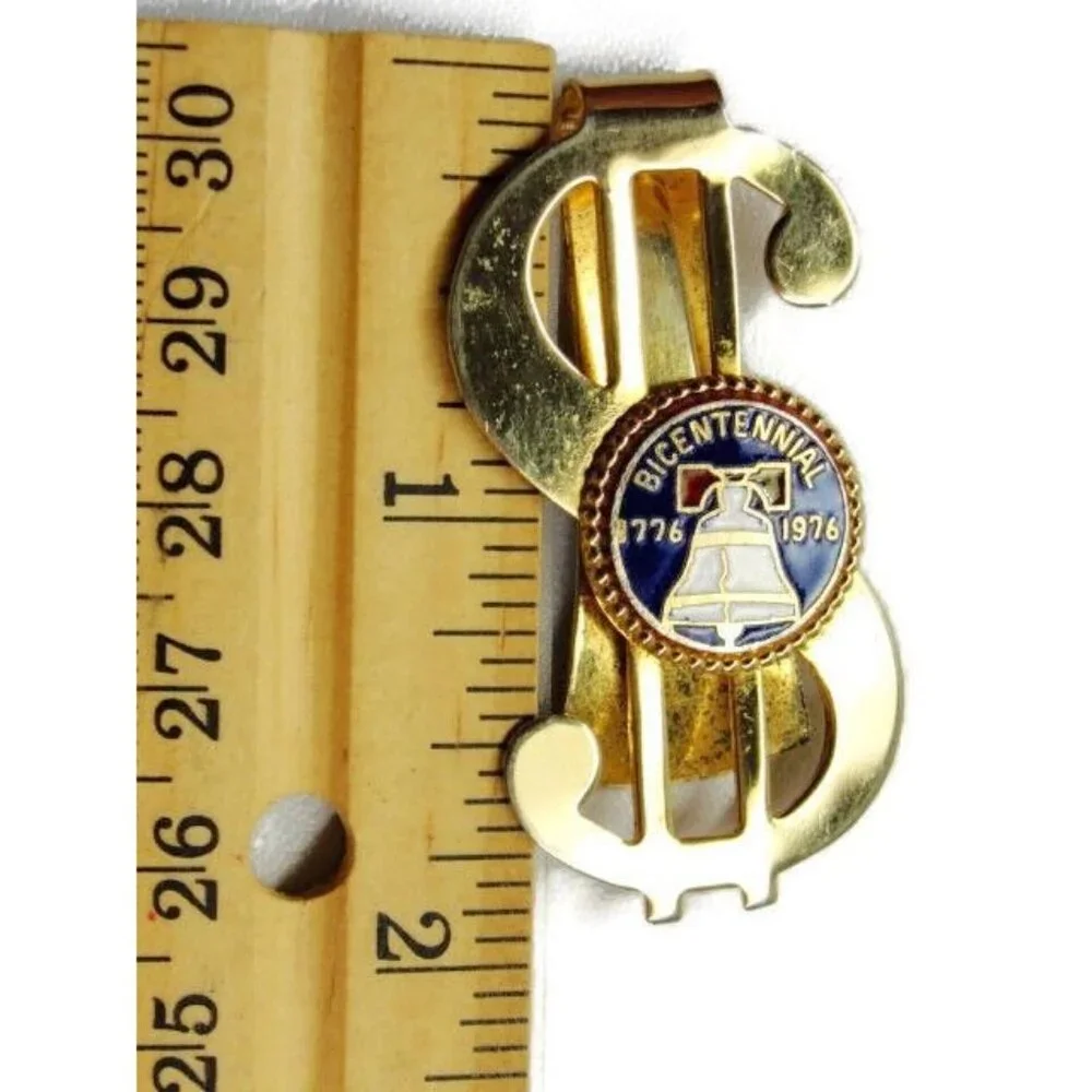 Money Clip Dollar Sign Bicentennial Gold T Wallet Credit Card Cash Holder Used